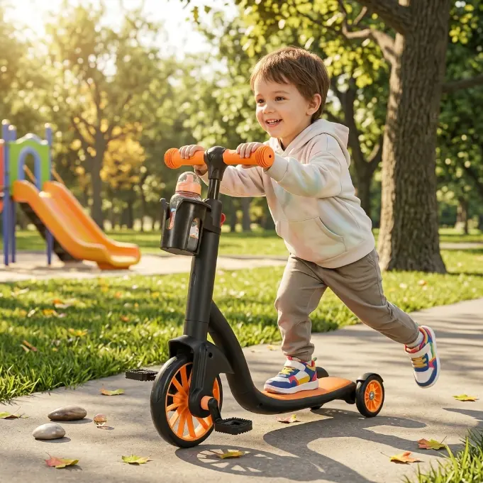 3 Wheel Toddler Scooter for Kids Ages 3-10, Foldable Scooter with LED Light-Up Wheels, Lean-to-Steer Design, Mini Basket & 4 Adjustable Heights, Scooter for Boys and Girls