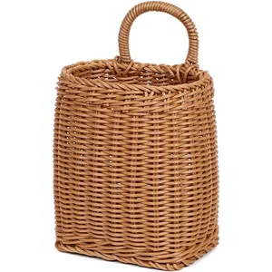 Hanging Wall Basket, Plastic Woven Front Door Basket and Decorative Hanging Wicker Basket for Flowers, Plants, Kitchenware, Farmhouse Wall Decor, Entryway, Porch, Living Room and Home Organization