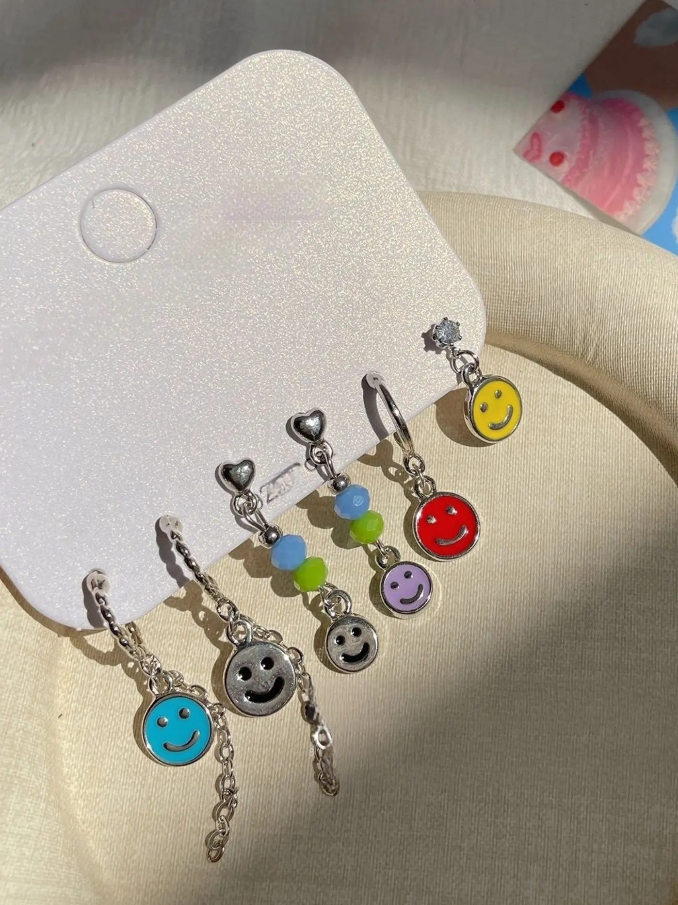 Women's Long Dangle Candy Color Smiley Face Drop Earrings, Perfect Holiday Gift, Unique Festival Jewelry Accessory
