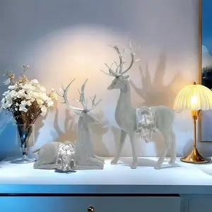 Set of 2 Christmas reindeer Artistic Deer Statues - Elegant Decorative Figurines for Home and Office - Perfect for Living Room and Bedroom - High-Quality Resin Material