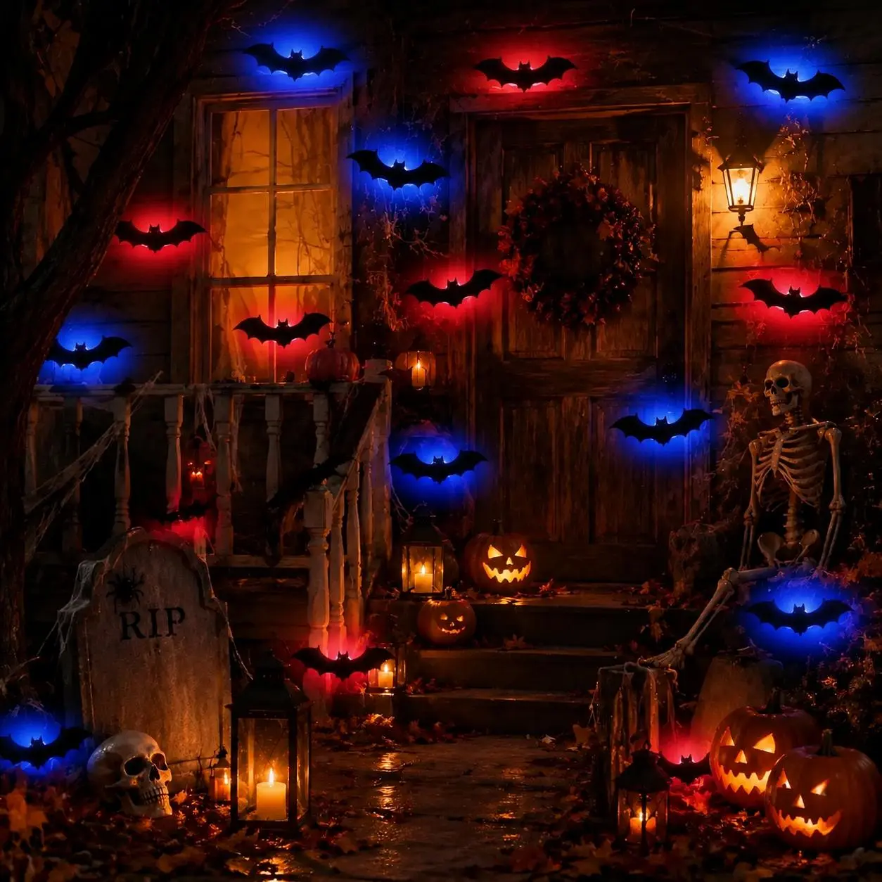 3D bat design LED decorations, LED Halloween 3D bat decorative wall stickers, luminous bat decorations, suitable for indoor and outdoor bedroom, window party supplies