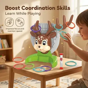 Deer Ring Toss Game with Sand Timer, Interactive Kids Toy for Hand-Eye Coordination, Perfect Indoor Outdoor Family Party Game