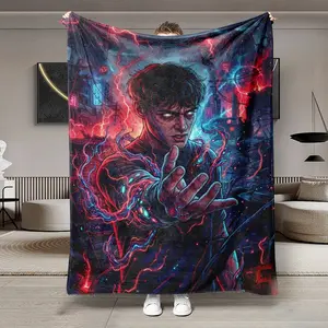 Stranger Things Cyberpunk Flannel Blanket, Soft Lightweight Warm, Bedroom Holiday Decor, Bed Sofa Office Camping Travel Gift