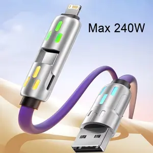 4-in-1 USB C Cable, 2m，Multiple colors,Multi-functional Fast Charge Data Sync Cable, Phone Accessories Suitable for iPhone Pro Max, Samsung, iPad, MacBook, Cellphone Accessories Android Charger Silicone Devices Mobile type c cable Charging Electronic