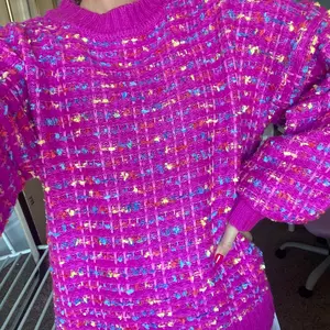 PURPLE TWEED CONFETTI SWEATER, Purple Rainbow Sweater