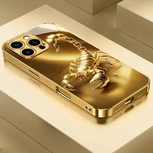 Electroplated Shining Gold Scorpion Protective Cellphone Case - Soft, Shockproof, Waterproof, Full Coverage Reinforced Glass, Anti-Drop for iPhone 16,15,14,13,12 Series, Handheld Phones & Electronics Tech Accessory