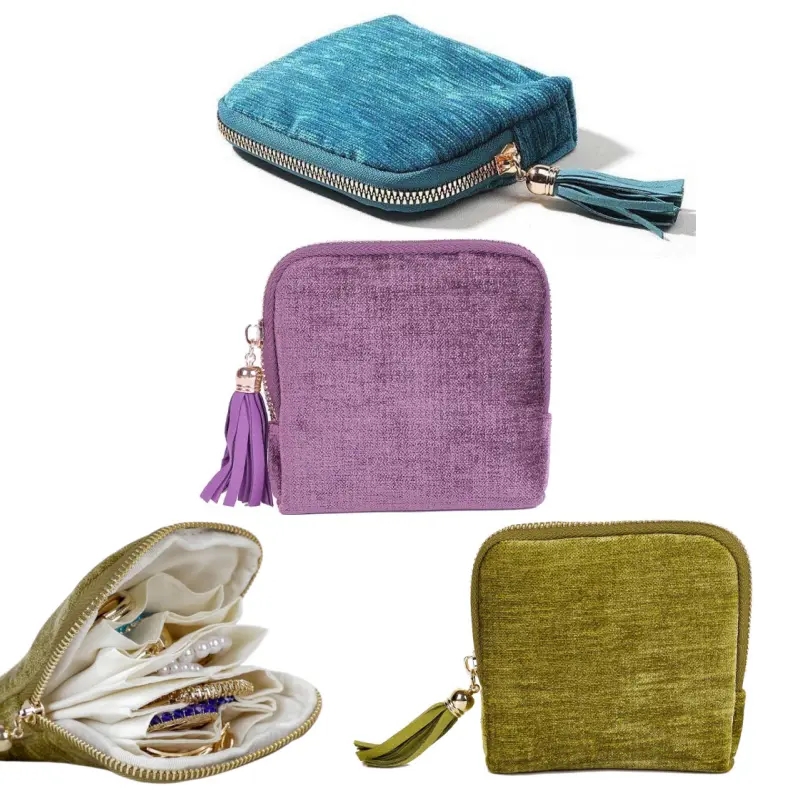 3PCS Travel Jewelry Storage Bag for Women, Velvet Portable Jewelry Organizer with Tassel Zipper, Small Pouches for Bracelets Necklaces Rings Earrings, Wedding Gift for Women