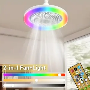 RGB Color Changing Ceiling Fan Light, Modern Design Ceiling Fan with Remote Control, LED Fan Light with Adjustable Lights and Timer for Bedroom, Kitchen, Office