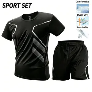 Men’s two-piece athletic set made from breathable, lightweight fabric that is comfortable. Patterned print design with elastic waistband and drawstring detailing. Men’s outdoor casual athletic set suitable for running and fitness; versatile, fashionable,