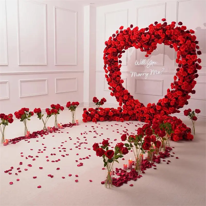 S-A7448 Luxury Red Heart-Shaped Shelf Floral Arrangement Wedding Arch Decor
