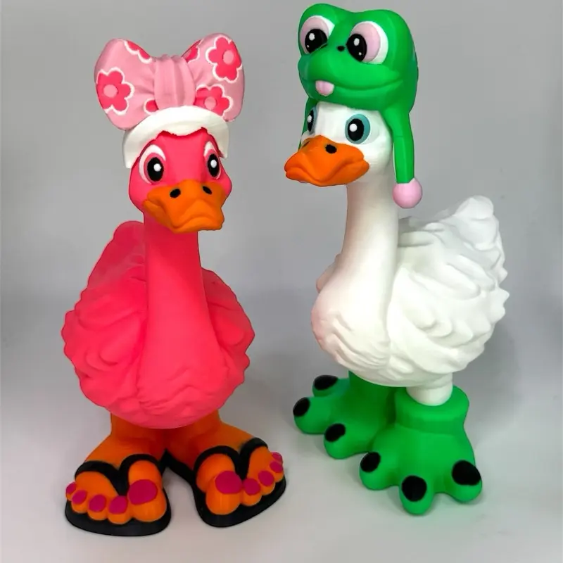 Desk Goose 8-Inch Tall 3D Printed Funny Home Decor Outfits with Shoes Boots Frog Hat Bow for Quirky Workspace Decor