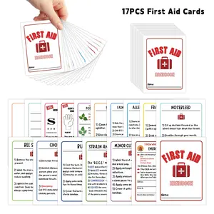 17pcs First Aid And Nursing Guide Cards, Injury Guide Knowledge Cards, Step-by-step Guide Flashcards, Care Knowledge Reading/writing Cards, Checklist Reminder Cards, Outdoor Guides, Knowledge Cards, Word Cards