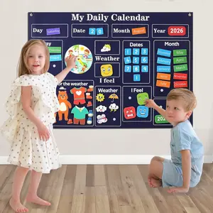 My First Daily Calendar-Preschool Classroom Must Haves, Circle Time Learning Center, Days of the Week Chart for Toddlers Learning, Classroom Calendar for Kids, 3.3Ft Felt Board for Toddlers