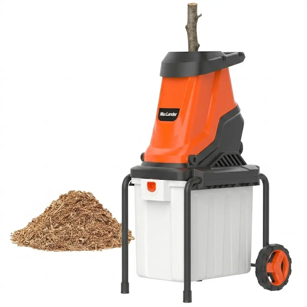 MAXLANDER Portable Electric Wood Chipper and Shredder, 15A 1.8-Inch Branch Mulcher with 50L Waste Storage Box, Anti-Clog Design, Safety Locking Knob & Wheels for Easy Garden Lawn Maintenance