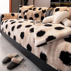 Vintage Polka Dot Plush Sofa Cover, Winter Thick Pet Scratch-Resistant All-Inclusive Universal Sofa Blanket, Durable Fabric, Washable Sofa Slipcover