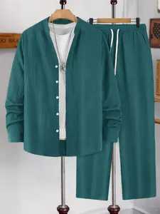 Men's casual business two-piece suit, button-down shirt paired with matching color casual trousers, comfortable fabric, wrinkle-resistant and not easily deformed, Classic casual business style