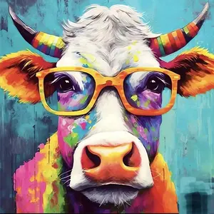 5D DIY Full Drill Round Diamond Painting - Diamond Painting Kit Colorful Bull Head Mosaic Canvas DIY Wall Art, Home Wall Decoration