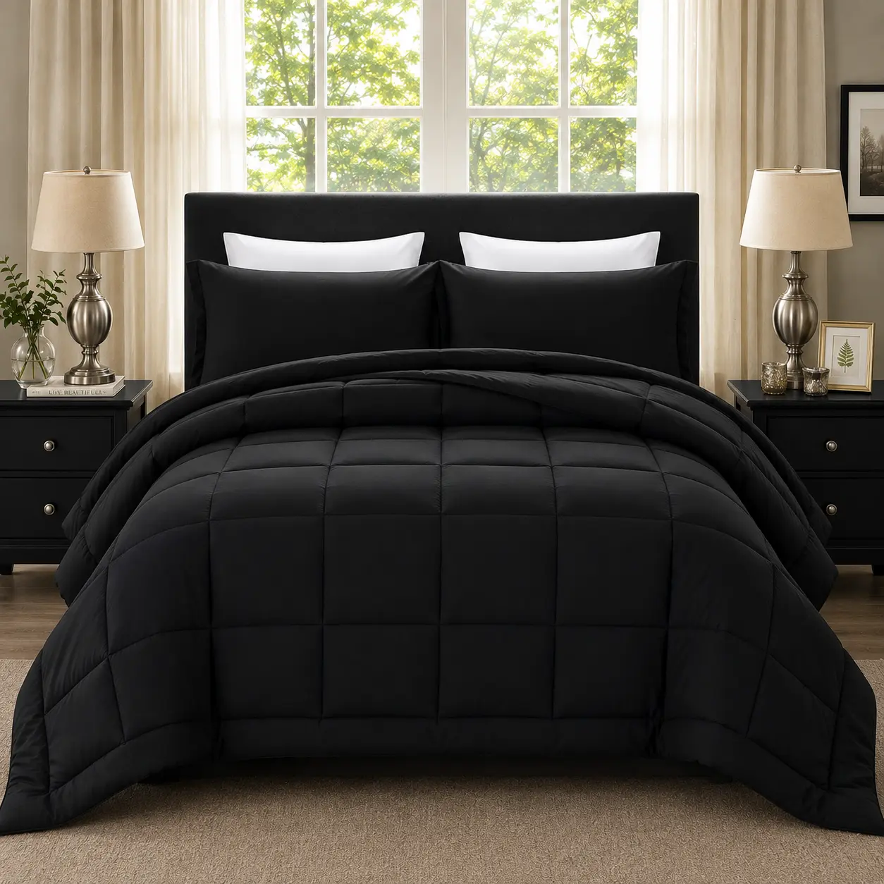 3PCS All Season Bedding Set - Soft Down Alternative Comforter, Box Stitched Classic Checkered Quilt, Breathable Bedding Collection