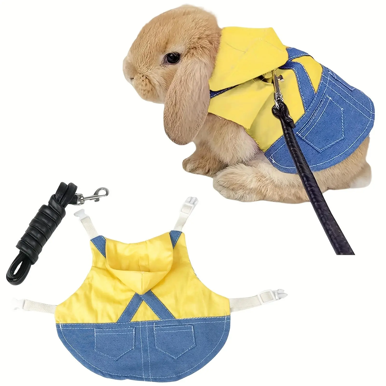 Bunny Harness & Leash Set - Cute Denim Overalls for Rabbits -Stress-Free Bunny Walking Gear - Denim Harness & Leash Set  4 Colors, 3 Sizes - Pet Safety Belt for Rabbits, Small Cats - Easy to Use Small Animal Harness (1pc)