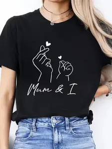 Women's Fashion Mother- Handprint Top, Casual Short-Sleeve T-Shirt, Round Neck, Breathable Sportswear