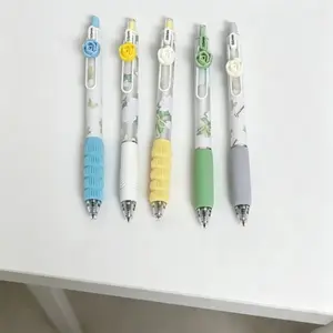 5pcs Flower Slide Click Pen Set, Soft Grip Pens, Smooth Writing, Quick Dry Ink, High Aesthetic, Unique Daily Writing Stationery Pens