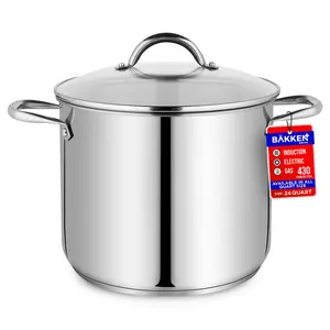 Stainless Steel Stockpot with Tempered Glass Lid 24 Quart, Durable 18/0 Stainless Steel, Impact-Bonded Base for Even Heating, Riveted Handles, Oven & All Stove Compatible, Safe Up To 500°F (260°C)