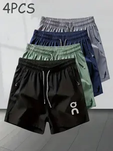 4-Pack Professional Quick-Dry Summer Sports Shorts, Gym Running Wear, Sporty Letter Print, Unisex Slim Fit, All-Season Athletic Apparel