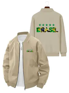 Stylish Casual Men's Five Star Brazil Printed Baseball Jacket for Daily Street Fashion and Trendy Outfits