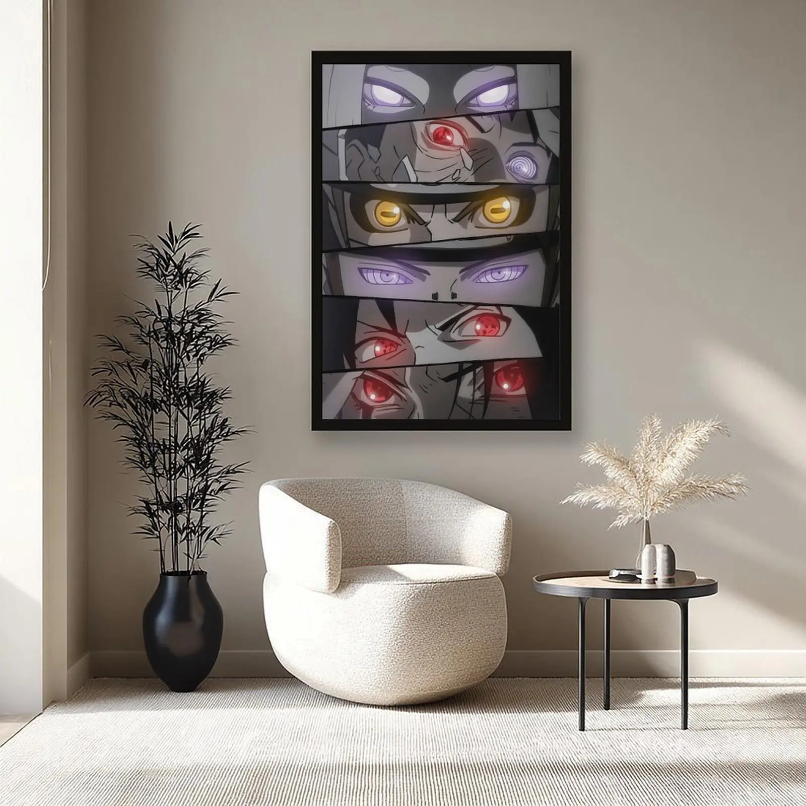 Anime Wall Art - Framed Poster of Character with Multiple Eye Colors - Perfect for Home Decor and Anime Enthusiasts