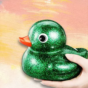 6.89 inch Large Sparkling Rubber Duck - Super Large, Squeaky and Glittering Green Rubber Duck, Party Gift