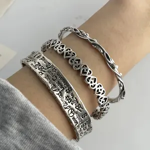 Refined alloy silver plating Retro Bracelet for Women Men Vintage Handmade Hollow Heart Bracelet Birthday Gift