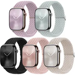 5 Pack Braided Stretchy Adjustable Straps Compatible for Apple Watch Band 38mm 40mm 41mm 42mm 44mm 45mm 46mm 49mm for Women Men ,Sport Elastic Nylon Cloth Wristbands for iWatch Series 10 9 8 SE 7 6 5 4 3 Ultra 2/1