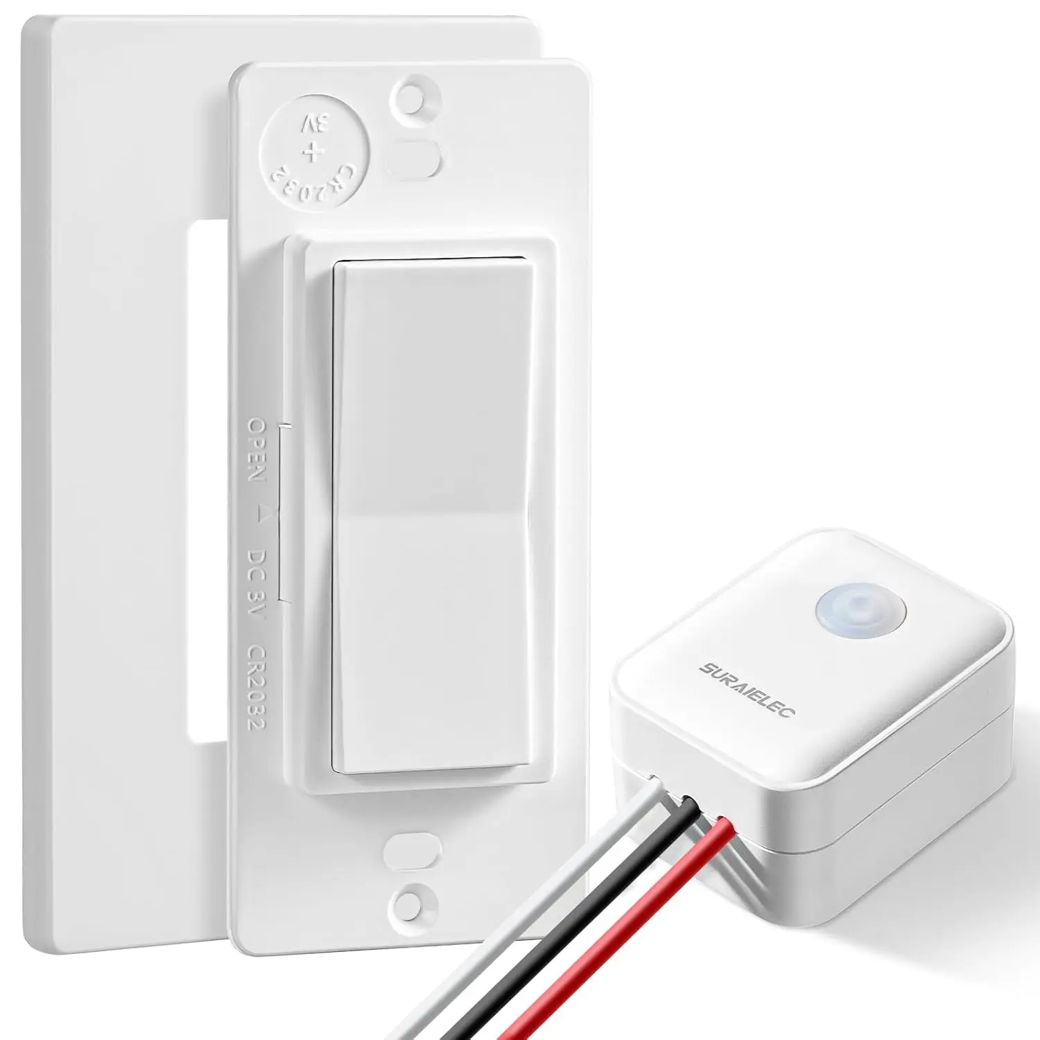 Wireless Light Switch and Receiver Kit - Decorator Rocker Wall Mount Switch, 15A (1875W), 100FT RF Range, No Wiring/No WiFi, Dynamic Codes Remote Control, Neutral Wire Required, Upgrade Antenna Model (CR2032) for Lofts, Attics, 3-Way Use