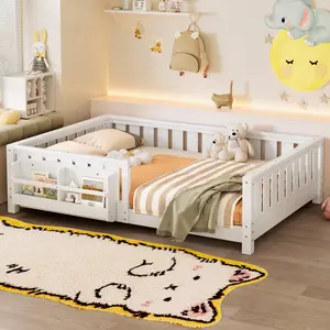 [Bellemave]Full bed with built-in bookshelf and high-quality safety guardrail,White