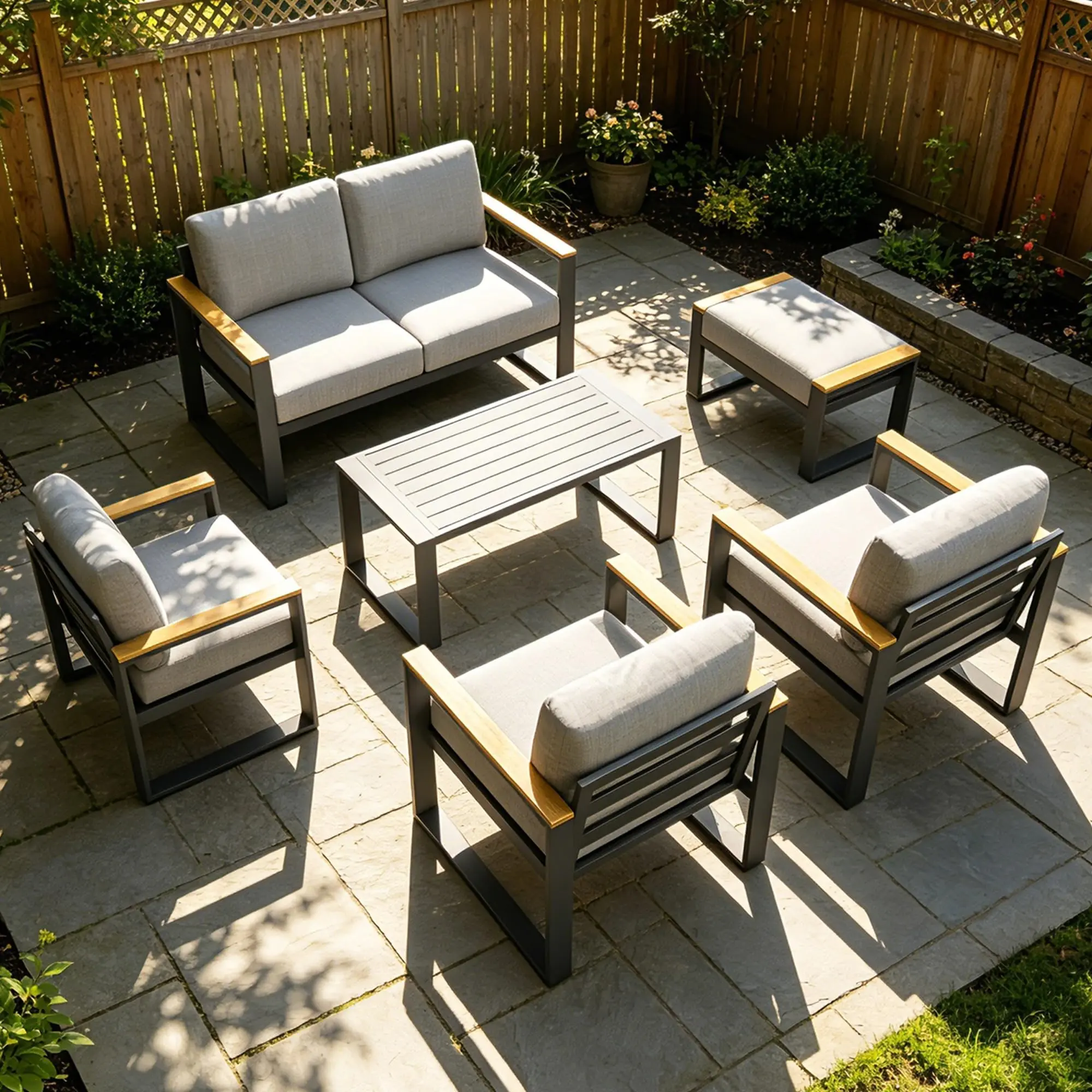 Aluminum Outdoor Patio Furniture - 1 Pcs Loveseat and Coffee Table, All-Weather Metal Modern Outside Furniture with Washable Thick Cushion for Balcony, Garden, Deck, Backyard,Gray