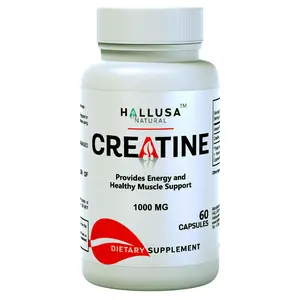 Hallusa Natural Creatine Monohydrate 60 Capsules 30 Day Supply for Muscle Resistance Recovery & Mass Organic Gluten-Free Edible Supplement
