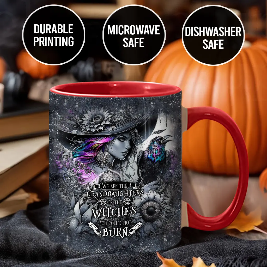 Granddaughter Of The Witches Printed Ceramic Cup - Stylish Beverage Mug with Witches Symbol, Floral, and Skull Design - WIC6015 Kitchenware Drinkware (Rack-Compatible)