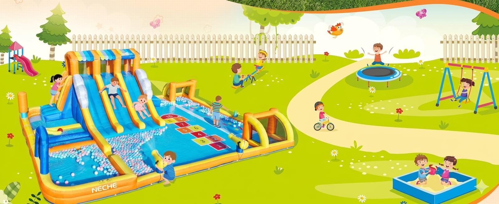 【Beautyhackher Exclusive】Inflatable Water Slide, Water Park for Big Kids,with Blower, Slides, Climbing Walls, Water Guns, and Deep Splash Pool, Indoor and outdoor, Summer Gifts