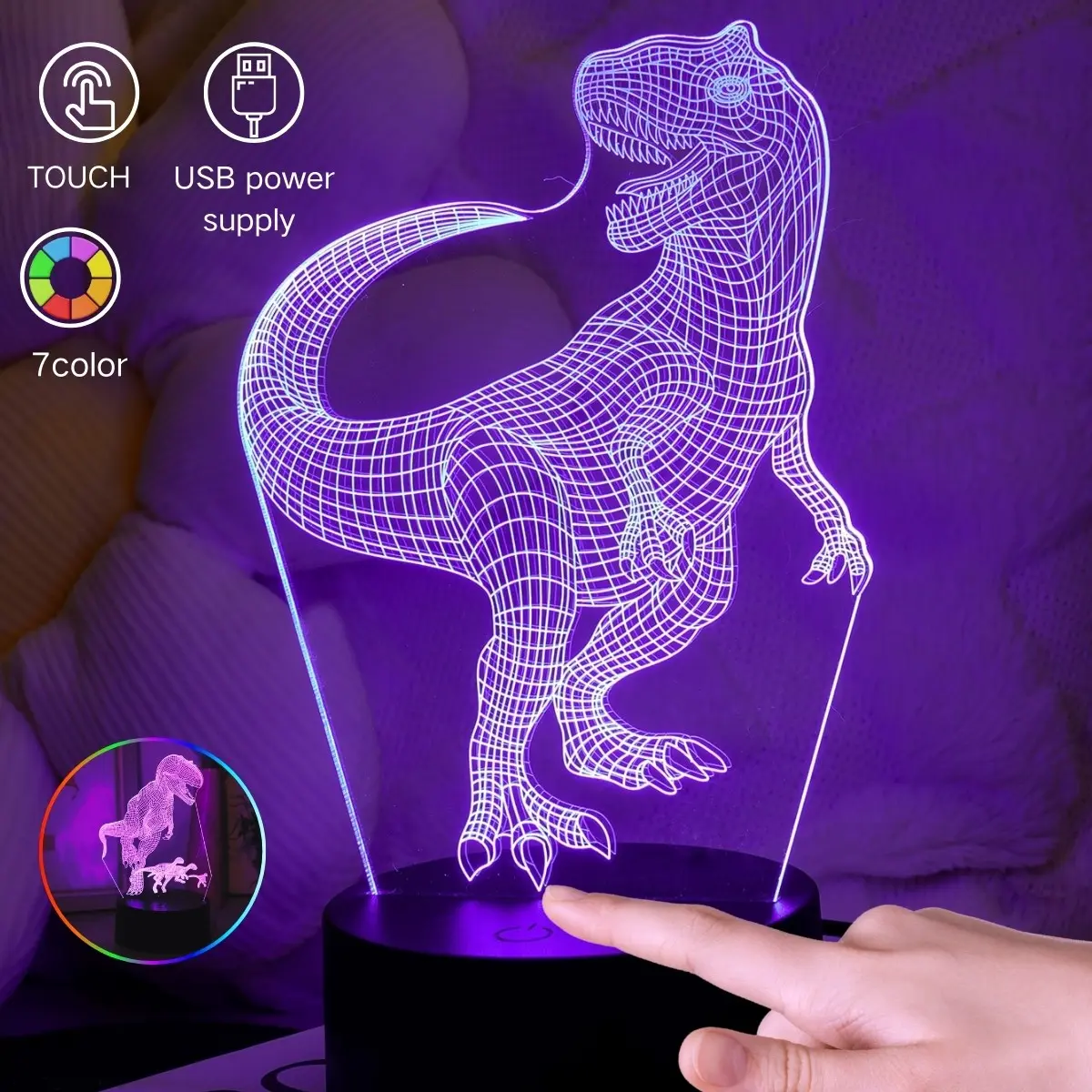 Modern Creative Dinosaur Multicolor Night Light, Adjustable RGB Lighting, Tabletop Decorative Lamp, Home Decoration, Perfect Gift for Birthdays and Holidays
