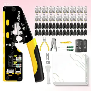 Professional Pass Through Ethernet Crimping Tool Kit with Cat7 Cat6A RJ45 Connectors, Reusable Network Cable Crimper for Ethernet Cable Assembly, Easy to Use Crimp Tool Kit for RJ45 Pass Through Connectors