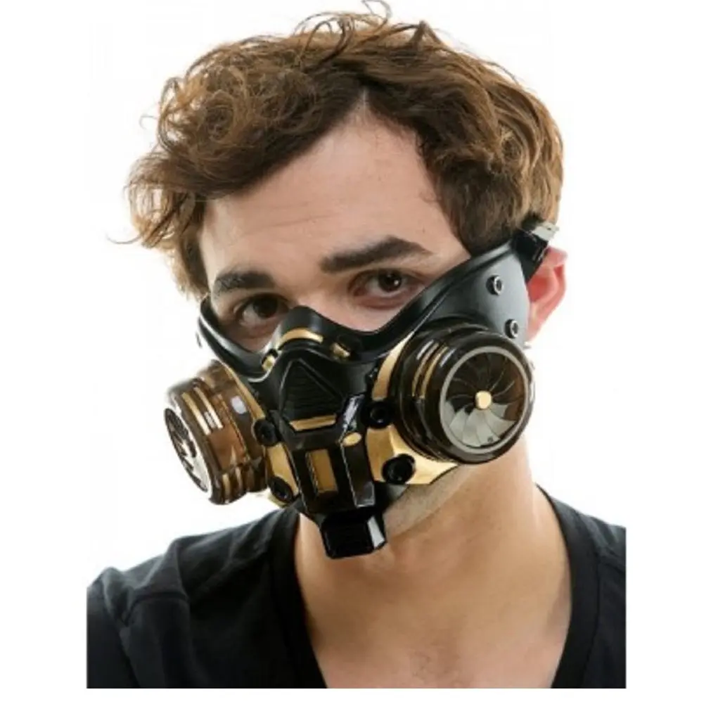 Black/Gold Cyberpunk Half Mask - Light Up - Costume Accessory - One Size
