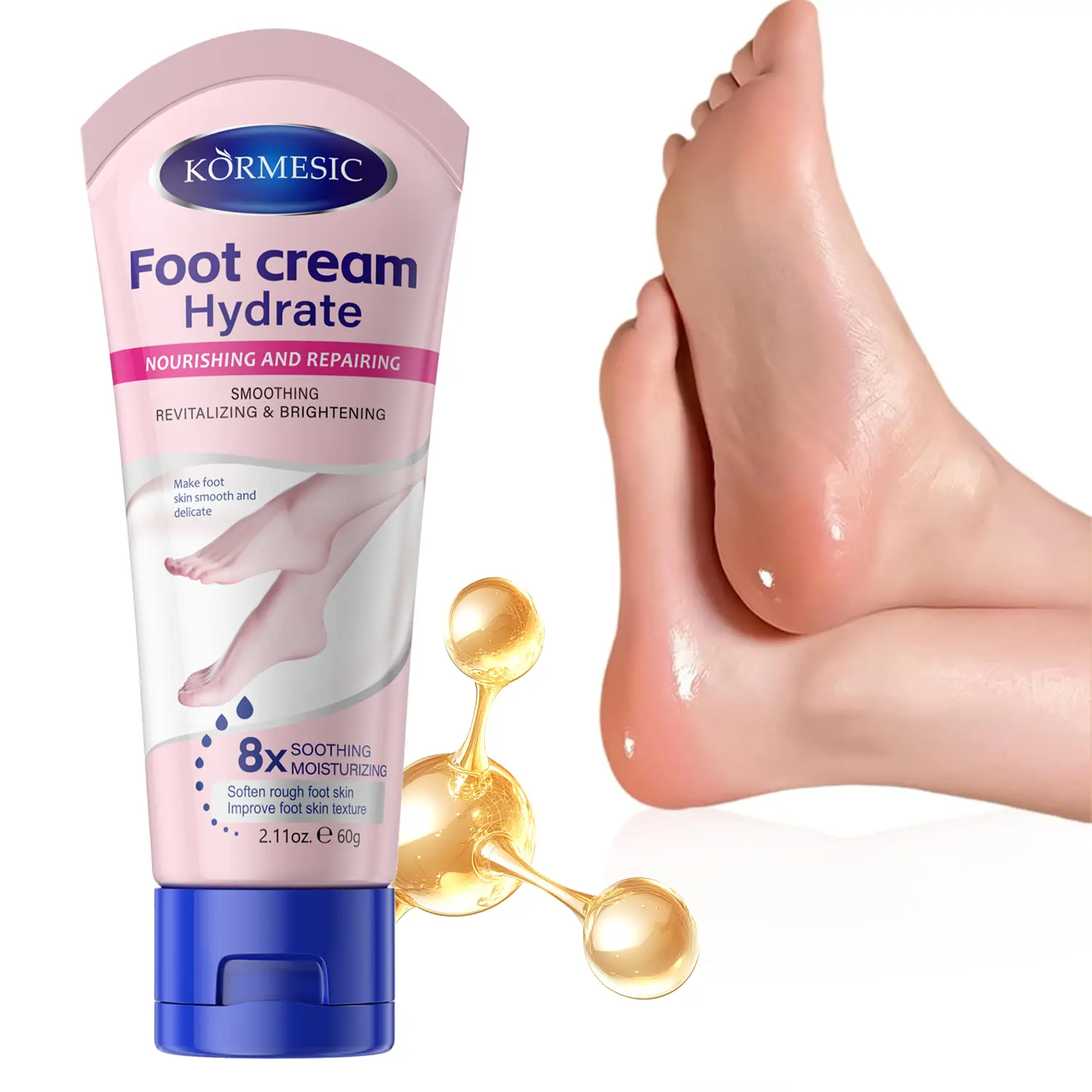 Foot Repair Cream for Dry Cracked Heels, Intensive Moisturizing Foot Cream for Rough Feet, Calluses & Dry Skin, Deep Hydration Foot Moisturizer for Men & Women, Fast-Absorbing Formula, 2.11 Oz (60g)