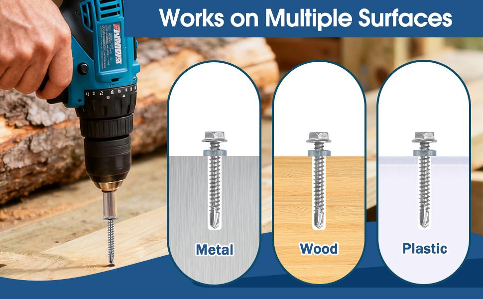 145 PCS Self Tapping Screws for Metal – 410 Stainless Steel Self Drilling Screws Kit, Multiple Sizes (#10 with Washers), Hex Head, Rust-Resistant for Wood, Plastic, Roofing, DIY Projects