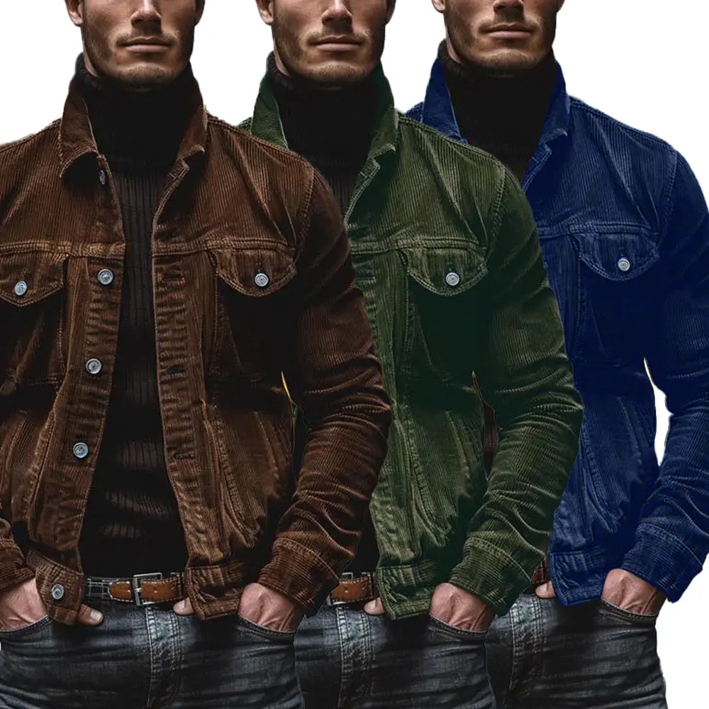 Men’s Vintage Corduroy Trucker Jacket, Retro Ribbed Workwear Coat, Classic Button Front Casual Outerwear for Fall Winter Outdoor Everyday Wear