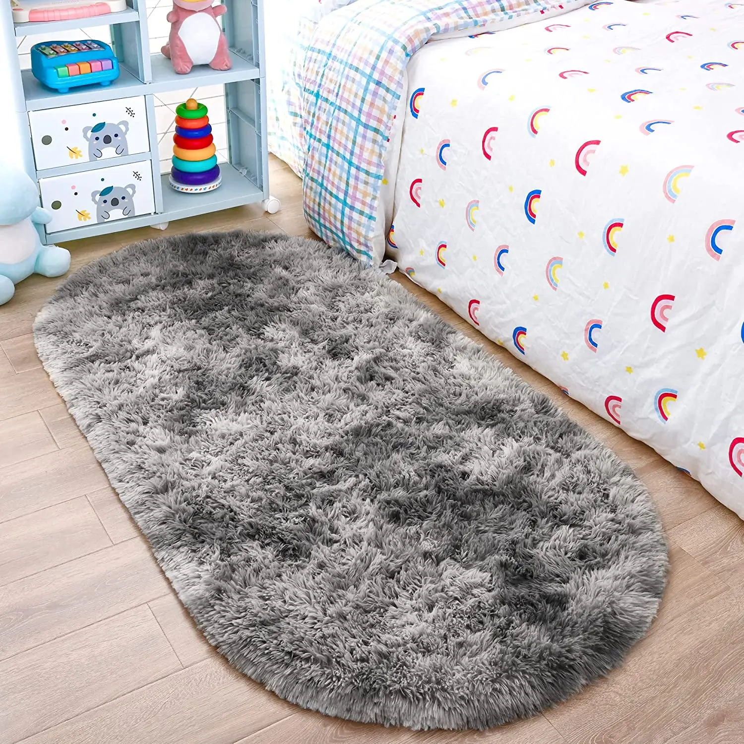 Lochas Super Fluffy Oval Area Rugs,Tie Dye Oval Rug Soft Shaggy Oval Carpets for Bedroom Living Room Nursery Room Non-slip Indoor Plush High