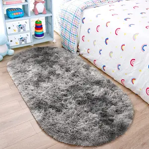 Lochas Super Fluffy Oval Area Rugs,Tie Dye Oval Rug Soft Shaggy Oval Carpets for Bedroom Living Room Nursery Room Non-slip Indoor Plush High