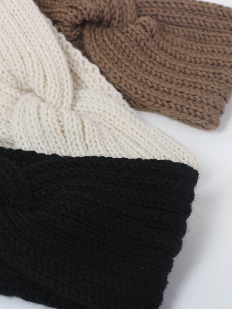 [Christmas Gift]Triple Knot Warmth Ribbed Knit Headband Set-3pcs (color-1, Standard)
