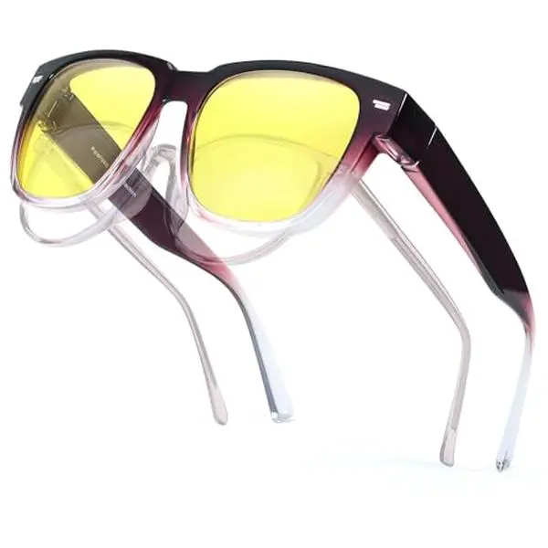 【High Quality Eyewear】Female Oversized Polarized Fitover Sunglasses, 1.85 Inches Frame Height, Blue-Light Block Anti-Glare Enhanced Night Vision Sunglasses for Driving, Cycling to Reduce Eye Strain TS1010