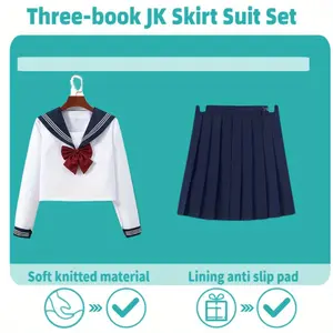 White Three-book JK Skirt Suit Set Flawless Sailor Uniform for School Girls with Classic Pleated Design