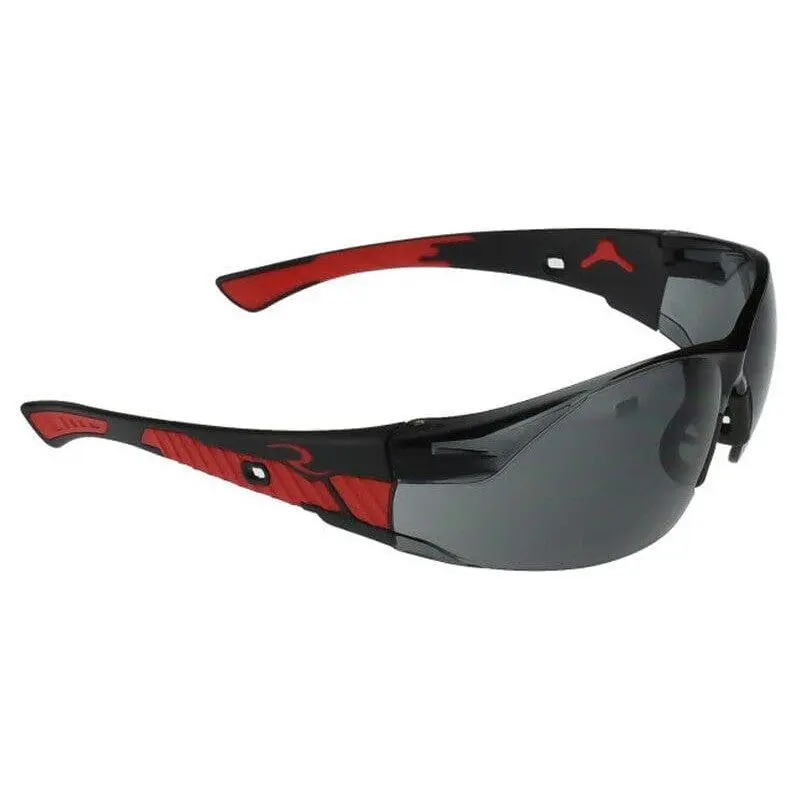 Radians Obliterator Protective Goggles - Work Safety Glasses, Construction Glasses with Black-Red Frame, Smoke Lens for Home Improvement, Security Use